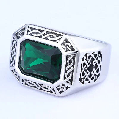 Alianzas de boda grandes de acero inoxidable con circonita cúbica para hombre ajuste cómodo Foto 1 de 4