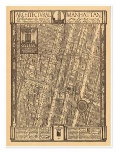 Map of Manhattan from the Architectural Forum circa 1923 - 18 inches x 24 inches - Picture 1 of 9
