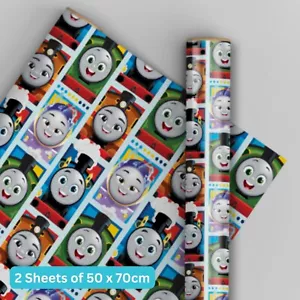 Papel de envolver cumpleaños | Thomas the Tank Engine 2 hojas y 2 etiquetas | Envoltura de regalo - Imagen 1 de 4