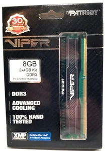 Patriot Viper 8GB (2x4GB) PC3-12800 1600mhz Non-ECC DDR3 RAM (PVL38G160C9K) *NEW - Picture 1 of 2