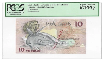 Cook Island 10 Dollars Specimen 1987 Pk 4s PCGS 67 PPQ Super Gem New Top Pop 1/0 - Image 1 of 2