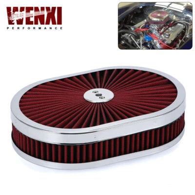 Chrome 12"x2 Oval Super flow Thru Air Cleaner Washable for SBC BBC Chevy Ford - Image 1 of 4