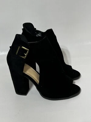 WILD DIVA Mujeres 8 Zapatos Retro Negro Gamuza Grueso Bloque Tacones Correa para el Tobillo Hoco Foto 1 de 4