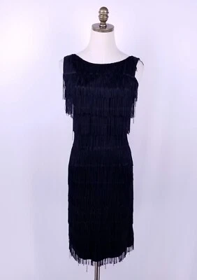 Trashy Diva By Candice Gwinn Fringe Shimmy Dress Size 4 Solid Black Flapper - Изображение 1 из 4