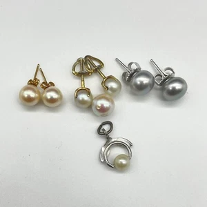 Vintage Cultured Pearl Earrings Lot 14k Button Studs Honora Sterling Silver Set - Picture 1 of 10