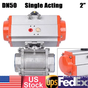 Pneumatic Air Actuated Stainless Ball Valve 2 Inch Single Acting Spring Return - Picture 1 of 12