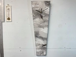 Narrow Grey Black and White Abstract Resin Wall Clock - Picture 1 of 11
