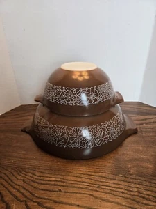 Pyrex Woodland braun Aschenputtel Nistschalen (#442, #444) Vintage - Bild 1 von 14