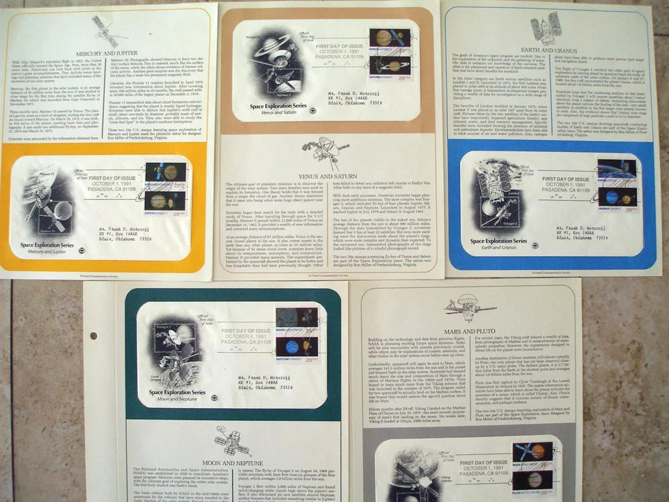 Postal Society Covers 5 FDC Stamps # 2568-2577 SPACE Exploration Series 1991 - Image 1 of 1