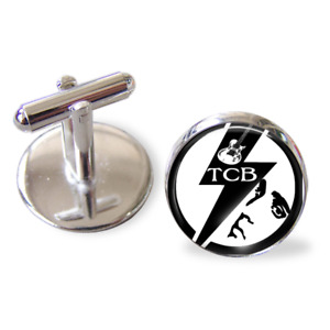 Elvis TCB Cufflinks Taking Care of Business round 16mm silver plated handmade