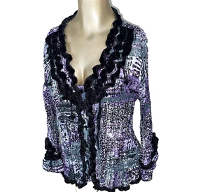 VTG PIANO Women’s Blouse Multicolored Blouse Size L Bell Sleeves Fairy 90S Y2K - Picture 1 of 8