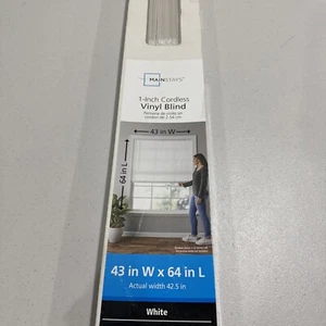 MAINSTAYS CORDLESS 1" VINYL LIGHT FILTERING BLINDS 43"W X 64"L, WHITE Window - Picture 1 of 9