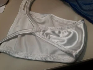 Men S M L or XL V Back NEW Custom secret Satin Nylon Spandex USA swimwear white - Picture 1 of 2