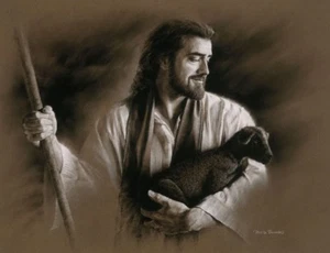 Known Jesus Christ Shepard Lamb Print Picture by David Bowman Religious Art - Picture 1 of 5