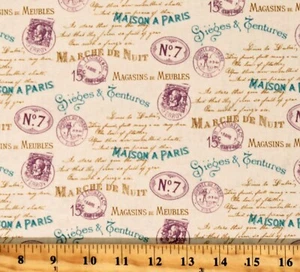Cotton Vintage Stamps Mailing Letters Writing Postage Fabric Print BTY D474.43 - Picture 1 of 1