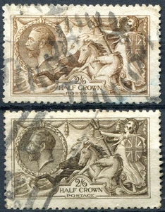 (148) 2 VERY GOOD 1915 GV 2/6 BROWN SHADE SEAHORSES SG406 & SG408 LIGHTLY USED - Picture 1 of 1