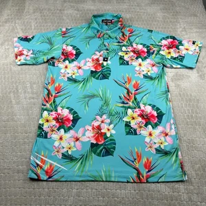 Bad Birdie Herren Large Polo Golf Shirt Blau Paradiso Floral Performance - Bild 1 von 7