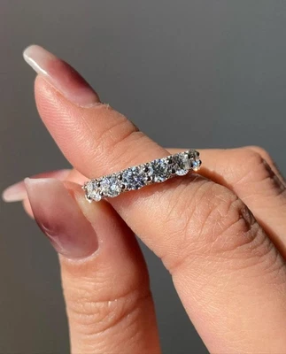 4.00Ct Round Cut Natural Diamond Solid 14K White Gold Luxury Eternity Band Ring - Image 1 of 4