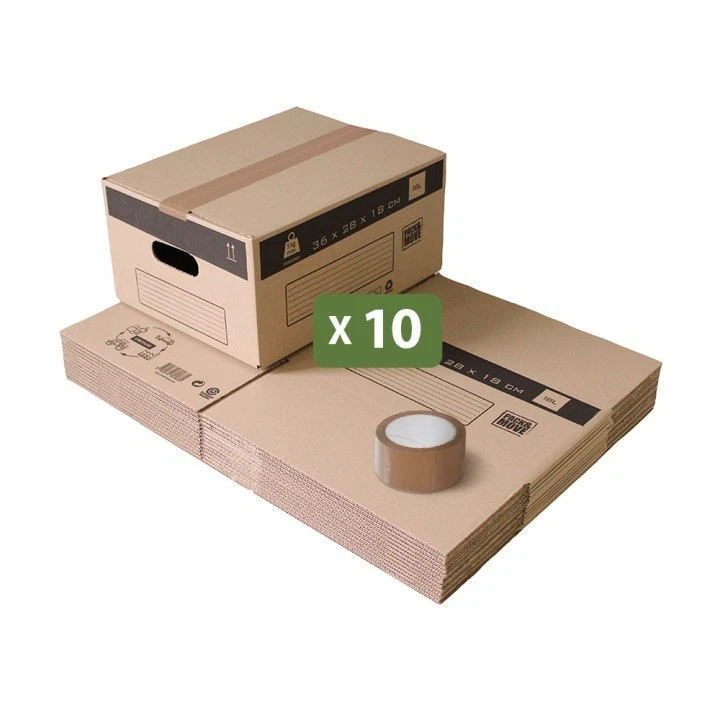 Pack and Move - Lot 10 Cartons Déménagement Stockage S - 36 x 28 x 18 cm - Poign - Photo 1/1