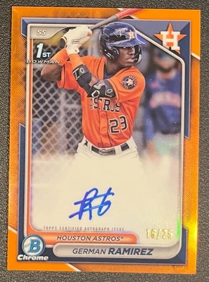 2024 Bowman Chrome German Ramirez Orange Refractor Auto Signed CPA-GR /25 Astros - Image 1 of 2