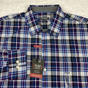 Van Heusen Dress Shirt Mens Large Purple/Blue Plaid Slim Fit Stretch NWT! - Picture 1 of 11