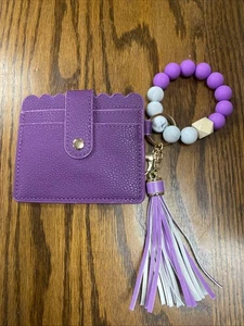 Muñequera Cartera Cuentas Pulsera Llavero Tarjeta Monedero Borla Brazalete Anillo PÚRPURA - Imagen 1 de 1