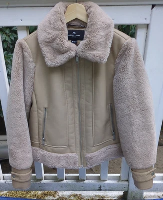 Andrew Marc Women's Beige Vellica Pebbled Faux Shearling Moto Jacket - Size S - Image 1 of 4