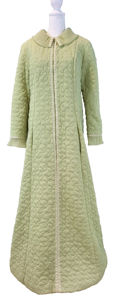 Vestido de casa acolchado verde vintage años 60 Vanity Fair acogedor bata encaje tubo 16 Foto 1 de 4