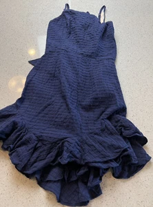 ANGEL BIBA NAVY BLUE RUFFLE FLARE SHORT DRESS SZ 8 AUS - Picture 1 of 12