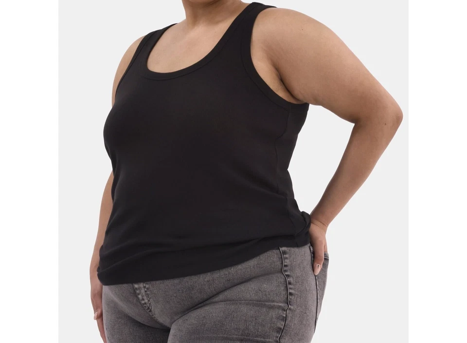 Terra & Sky Women's Plus Size Scoop Neck Ribbed Tank Top Black Size 3X (24W-26W