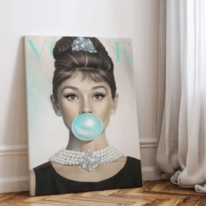 ✅ Audrey Hepburn Quadro Poster Tela Pop Art VOGUE Ritratto Decorazione Gomma da Masticare - Foto 1 di 31