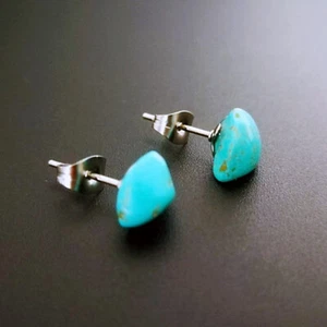 Natural Turquoise Crystal Stone Chip Stainless Steel Stud Earrings Cute Gift  - Picture 1 of 2