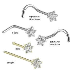 Yellow Gold White Gold Nose Ring Stud Screw L Bend Bone Flower 22G 20G 18G - Picture 1 of 1