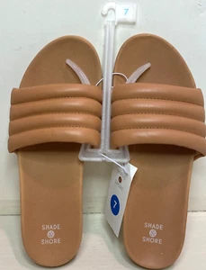 Shade & Shore Kendra Single Band Slides Sandals House Shoes in Beige Women's 7 - Picture 1 of 3