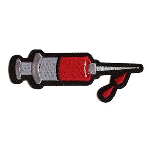 Syringe Embroidered Iron On Patch - Picture 1 of 2