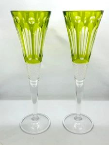 Royal Scot Crystal - Belgravia Lime Green Set of 2 Champagne Flutes - New Boxed - Picture 1 of 4