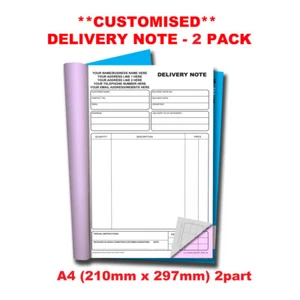 **PERSONALISED** NCR Delivery Note Duplicate Book A4 (210mm x 297mm) 2 PACK - Picture 1 of 5