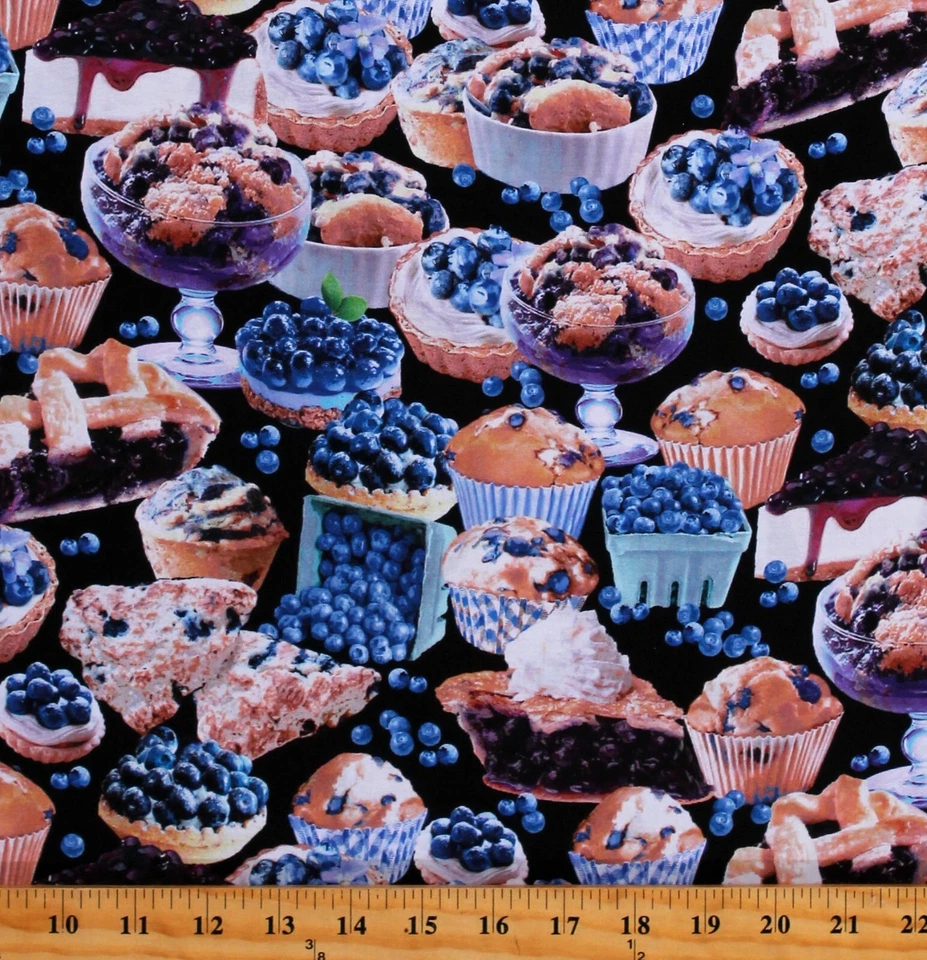 Algodón Arándanos Golosinas Arándanos Magdalenas Postres Tela Estampado POR EJEMPLO D569.70 Foto 1 de 1