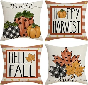 Hello Fall Throw Pillow Covers 18x18 Inch Set of 4, Pumpkin Maple Pillow Covers - Picture 1 of 7