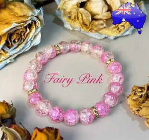 Fairy Pink Gradient Cracked Glass 10mm Bead Magical Crystal Quartz Bracelet Gift - Picture 1 of 9
