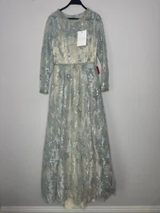 MAC DUGGAL Platinum Sequined 3/4 Sleeve Knee-Length Ball Gown 12460 Size 8 - Picture 1 of 11