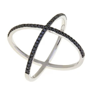 Rarities Sterling Silver "X" Crossover Natural Black Diamond Ring Size 7 - Picture 1 of 3