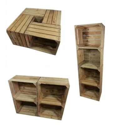 4 x Vintage Wooden Apple Fruit Crate Rustic Old Bushel Box Shabby Chic Storage- - Image 1 of 4