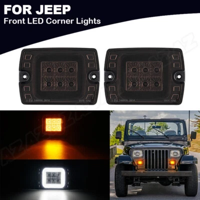 2Pcs Smoked Lens DRL Turn Signal w/ Amber LED Light for Jeep Wrangler YJ 1987-95 Foto 1 de 4