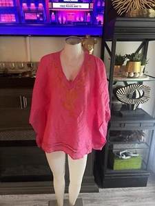 Top donna caftano Talbots taglia S rosa arancione fiori ricamato misto cotone G - Foto 1 di 11