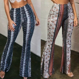 Women's Funky Flare Leg Bell Bottom Pants Soft Stretch Long High Waist Yoga - Picture 1 of 10