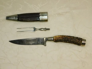 Jagdliches Messer mit Horngriff! Bayrisches Jagdmesser mit aufschraubarer Gabel - Bild 1 von 6