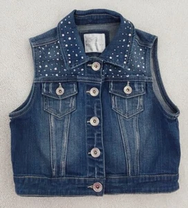 Justice Denim Jacket Girl's Size 12 Blue Sleeveless Pockets Summer Vacation - Picture 1 of 11