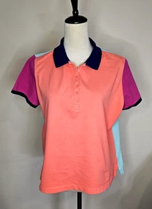 Y2K Lands End Poloshirt Colorblock Poloshirt L 14-16 Classic Fit Retro Vintage 90s - Bild 1 von 7