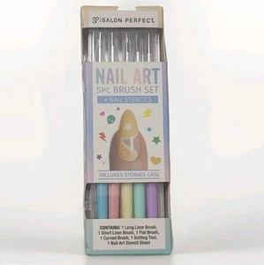 💅🏻 5pc Nail Art Painting Brush Set & Stencil Sheet, Dotting Tool, Case - Picture 1 of 4